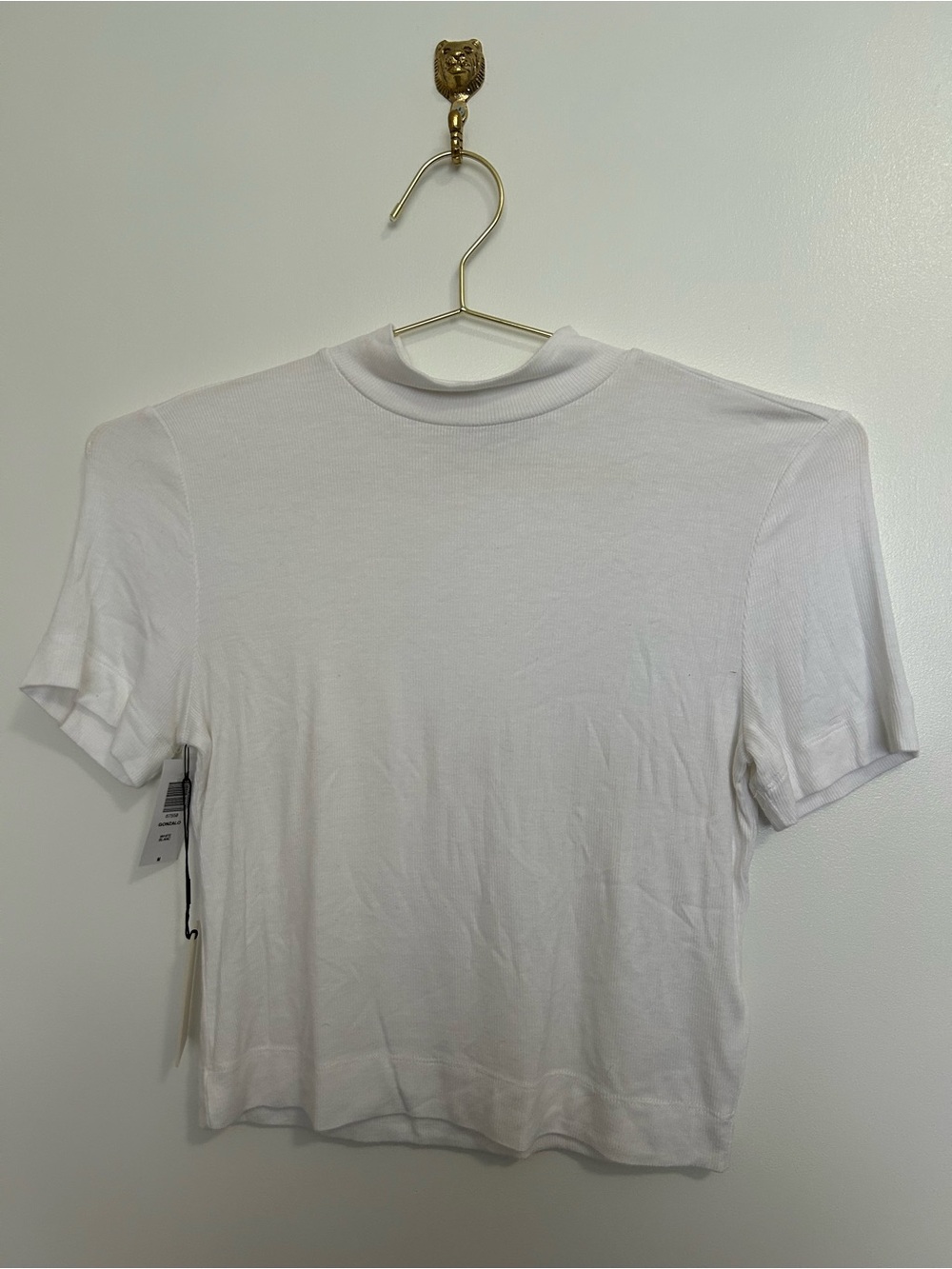 Babaton Cropped White Ribbed Short Sleeve Tee - Medium